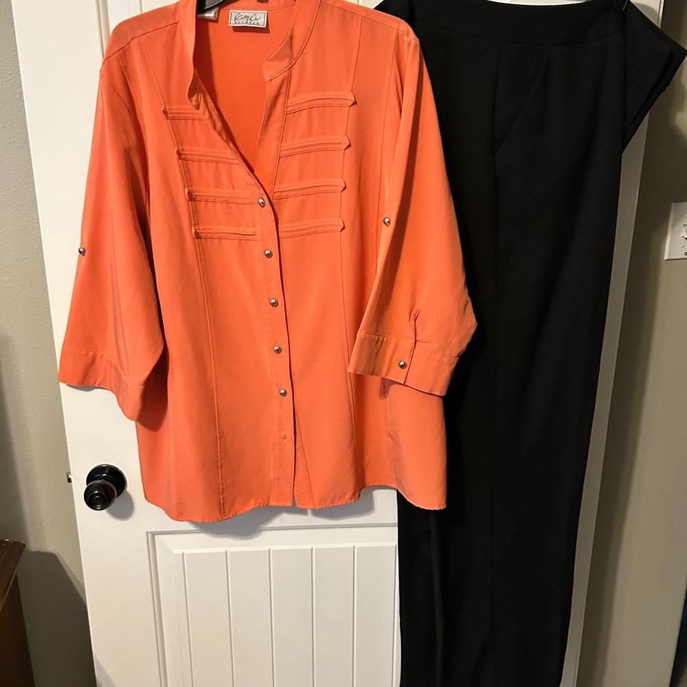 Orange Blouse and Black Trousers Set